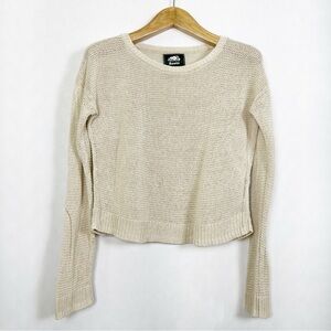 Roots Women's Cream Linen Blend Crochet Knit Crew Neck Sweater‎ Size Medium